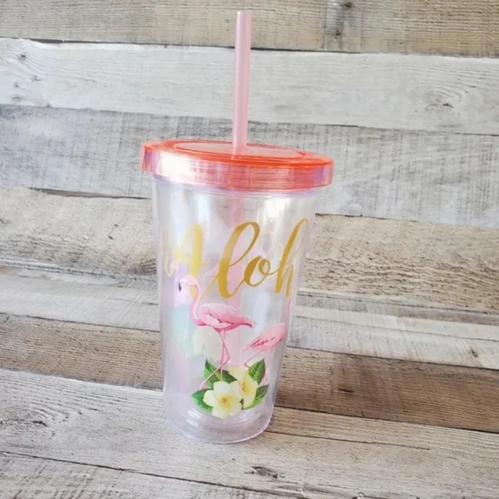 "Aloha" Let's Flamingle Double Wall Tumbler sz 17.5 fl oz